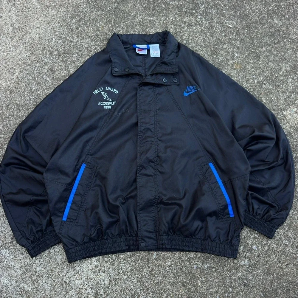 Vintage 90s Nike Windbreaker Jacket Y2K Sportswear Black Blue Large (d7)